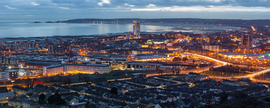 Dusk at Swansea city