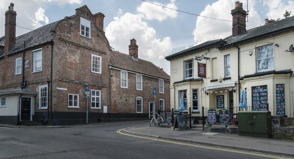 BECCLES, SUFFOLK, UK, JULY 2018 - The Caxton Arms public house in the market town of Beccles, Suffolk, UK