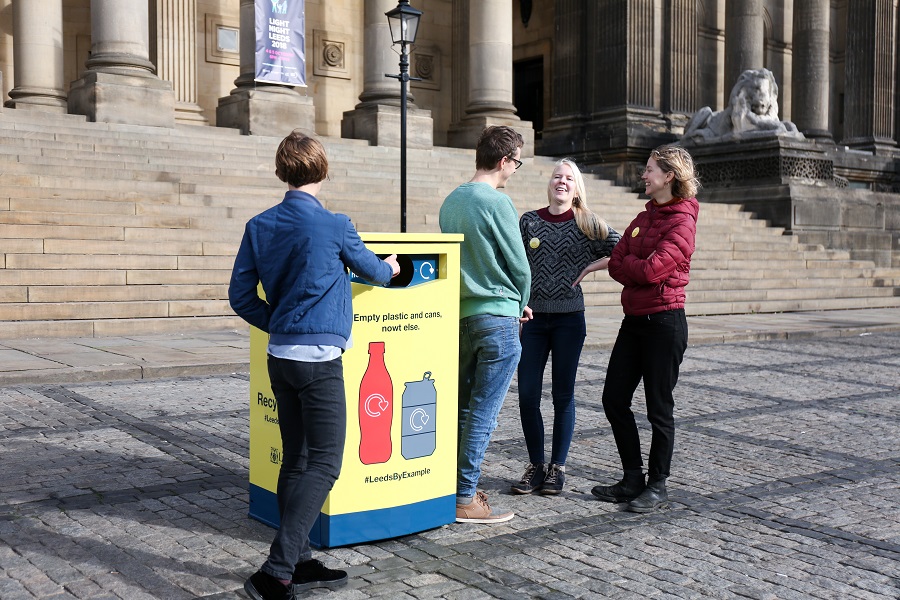 People using Leeds recycling bins