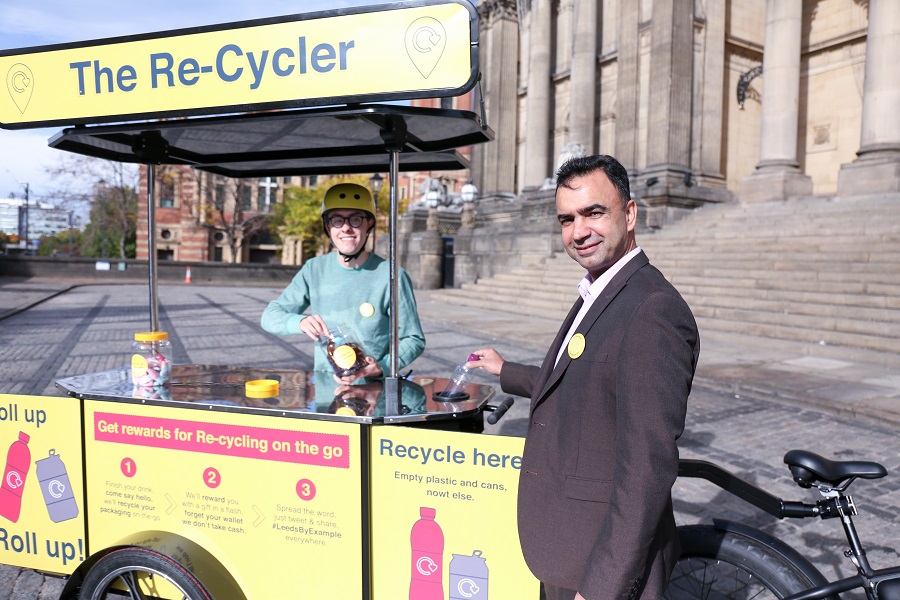 Campaigners using recycling bins