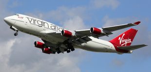 A Virgin Atlantic plane lands at Gatwick airport.