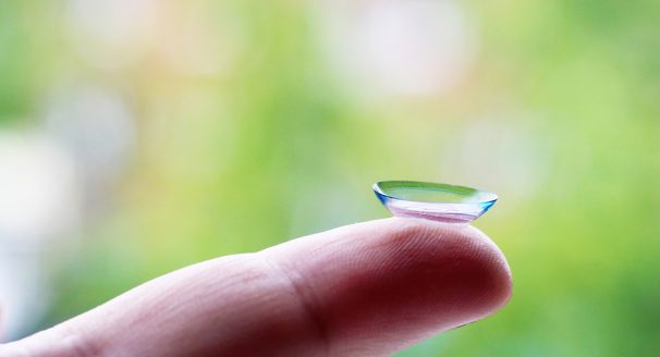 A picture of a contact lens before being recycled.