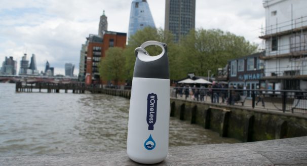 A bottle of water from the OneLess Campaign