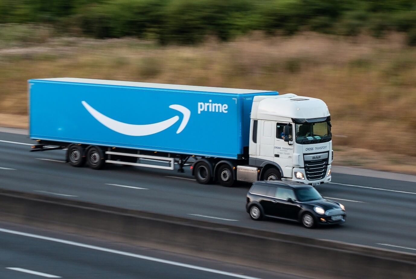 Amazon delivery truck on the road