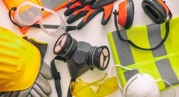 health and safety devices, e.g. gloves, headphones, visors and hi vis jacket.