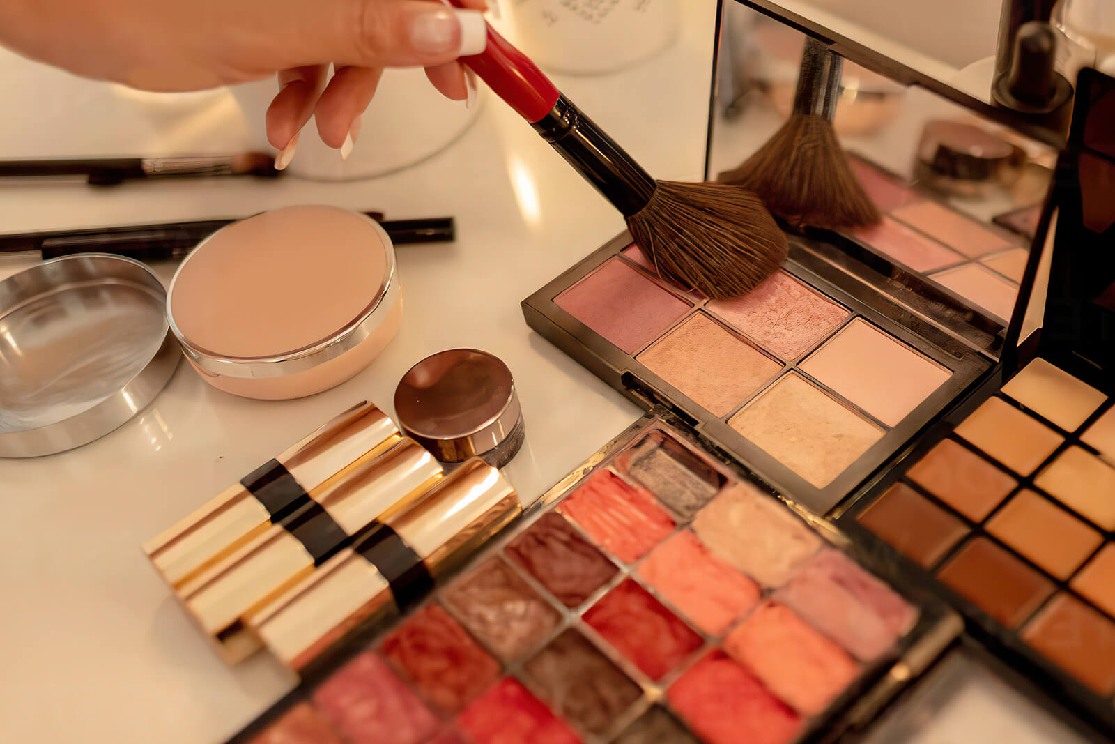 Makeup palette during makeup session in makeup studio